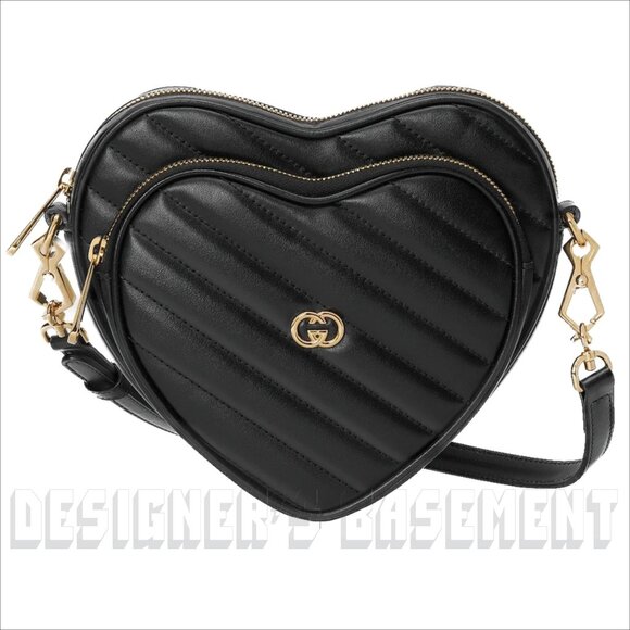 GUCCI black Mini HEART Matelasse Leather Interlocking G crossbody strap bag +🎁 - Picture 4 of 9
